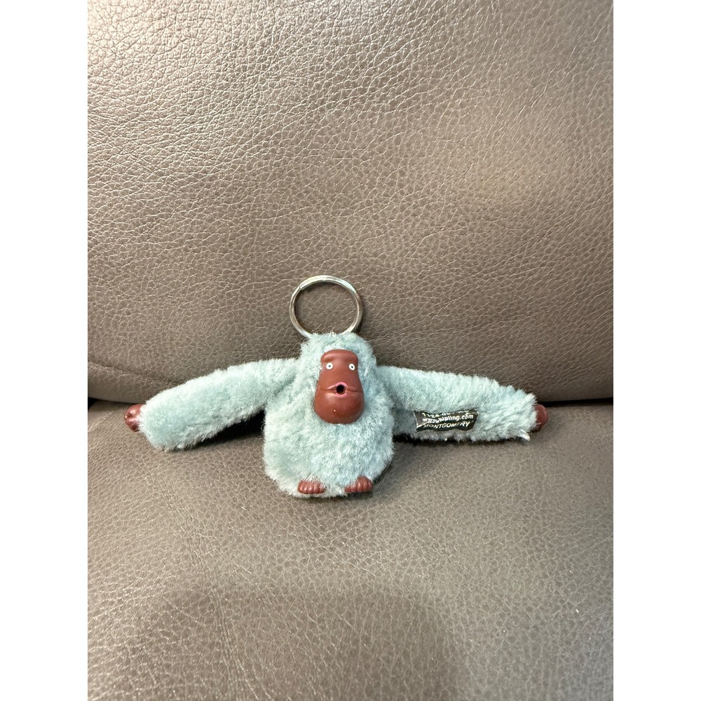Kipling Montgomery Monkeyβ Keychain Blue Grey Fuzzy Plush Bag Charm Mascot
